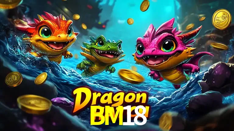 Arte promocional do jogo Dragon Hatch com três adoráveis dragões bebês nadando entre moedas de ouro, um dos slots mais divertidos para jogar no cassino BM18.