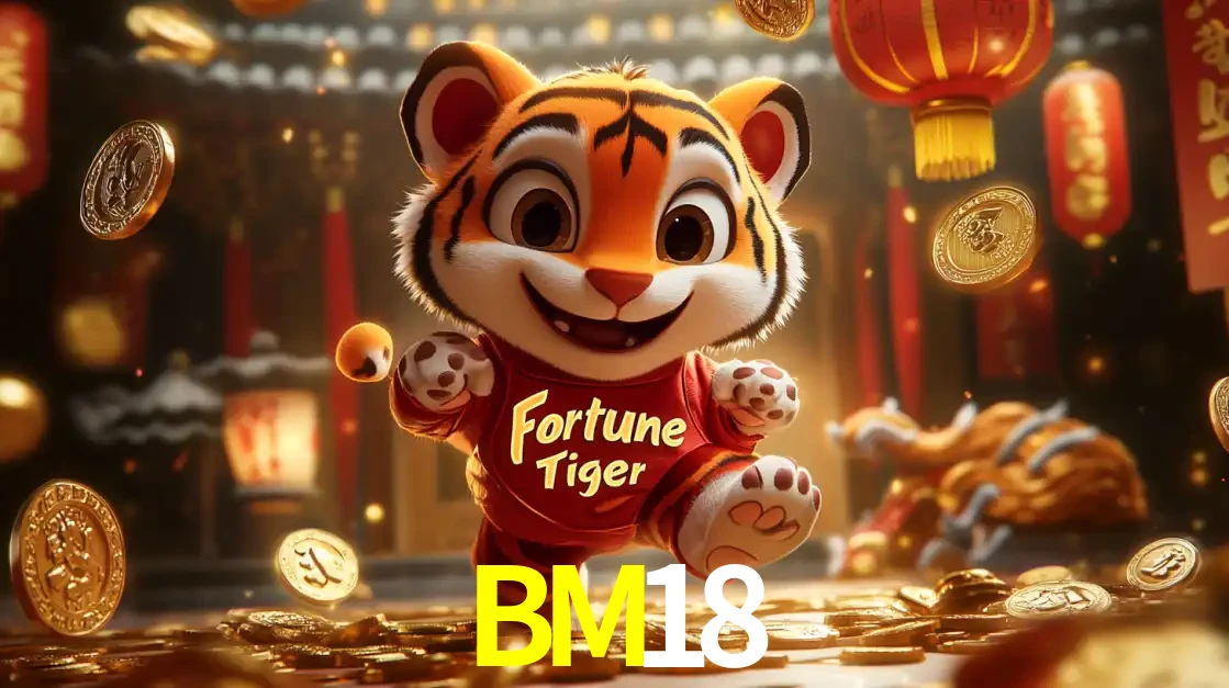 O alegre personagem do Fortune Tiger correndo sobre um caminho de moedas de ouro, simbolizando os grandes prêmios e a diversão do popular jogo de slot do BM18.